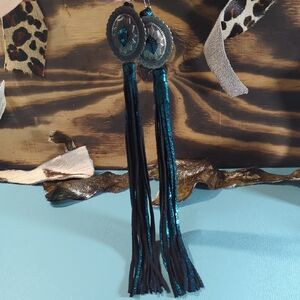 Elegant Black and Teal Tassel Earrings